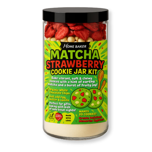 Crumbly Matcha Strawberry Cookie Baking Mason Jar with White Chocolate Chips