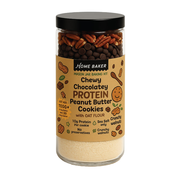 Chewy Chocolatey Protein Peanut Butter Cookies with Oat Flour Mason Jar Baking Kit