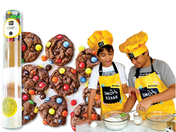 Chewy Brownie Cookies with M&M Baking Gift Set Kids Apron and Hat
