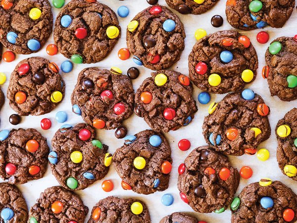 Chewy Chocolate Brownie Cookies with M&Ms